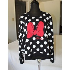 Disney Minnie Mouse black white polka dots pullover sweatshirt 3X red bow Top