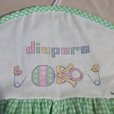 Handmade Cross Stitch Diaper Stacker Holder Green Gingham Nursery