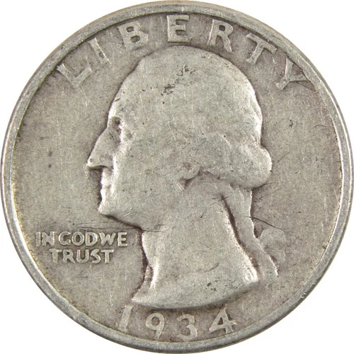 1934 Medium Motto Washington Quarter VG Very Good Silver 25c Coin