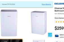 Hisense 50 Pint 3-Speeds Dehumidifier, 3 Modes   Auto, Continuous, Manual,