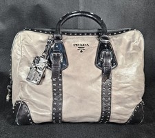 Prada Collectible Luxury Handbag Buttery Dove Grey Leather Studded