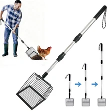 Adjustable Chicken Coop Poop Scooper 22–41.9in Metal Sifting Shovel Long Handle
