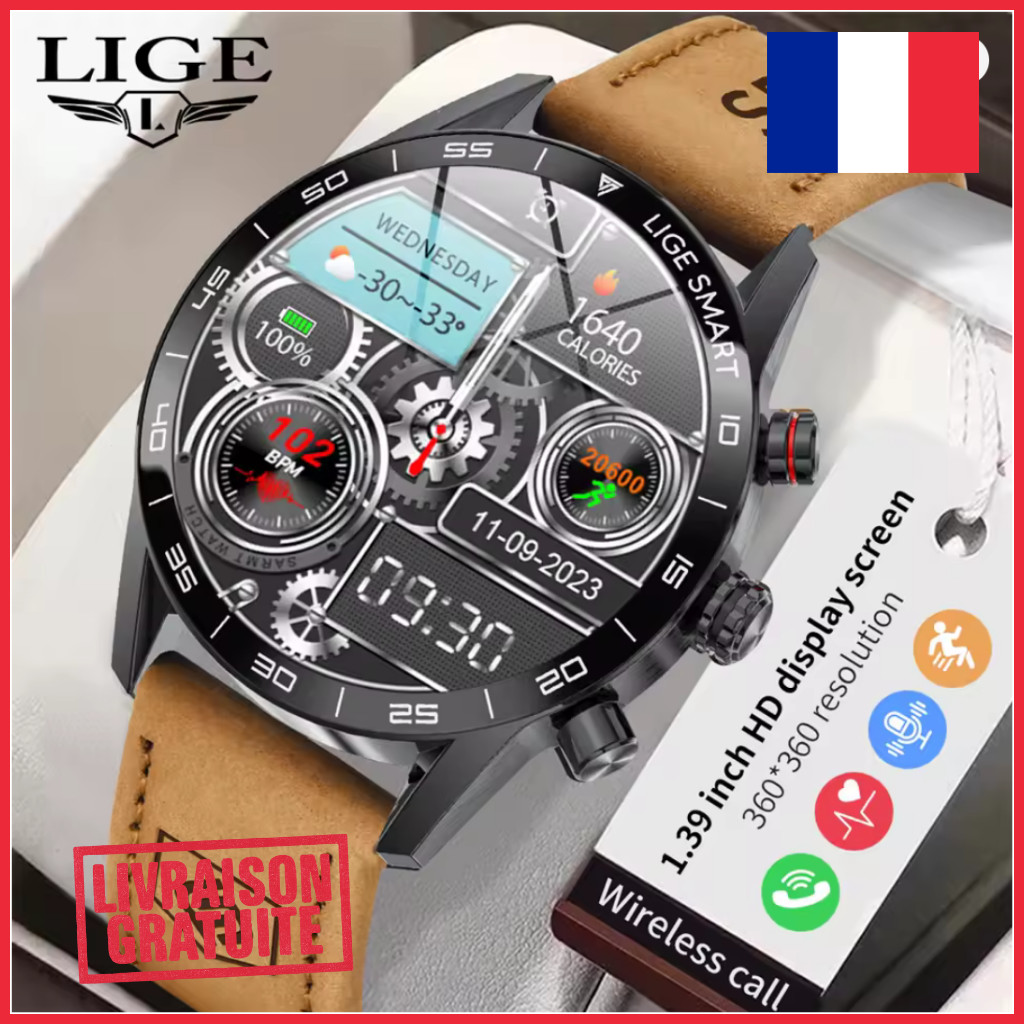 Montre connectée sport LIGE Homme pour le suivi cardio au quotidien en plein air