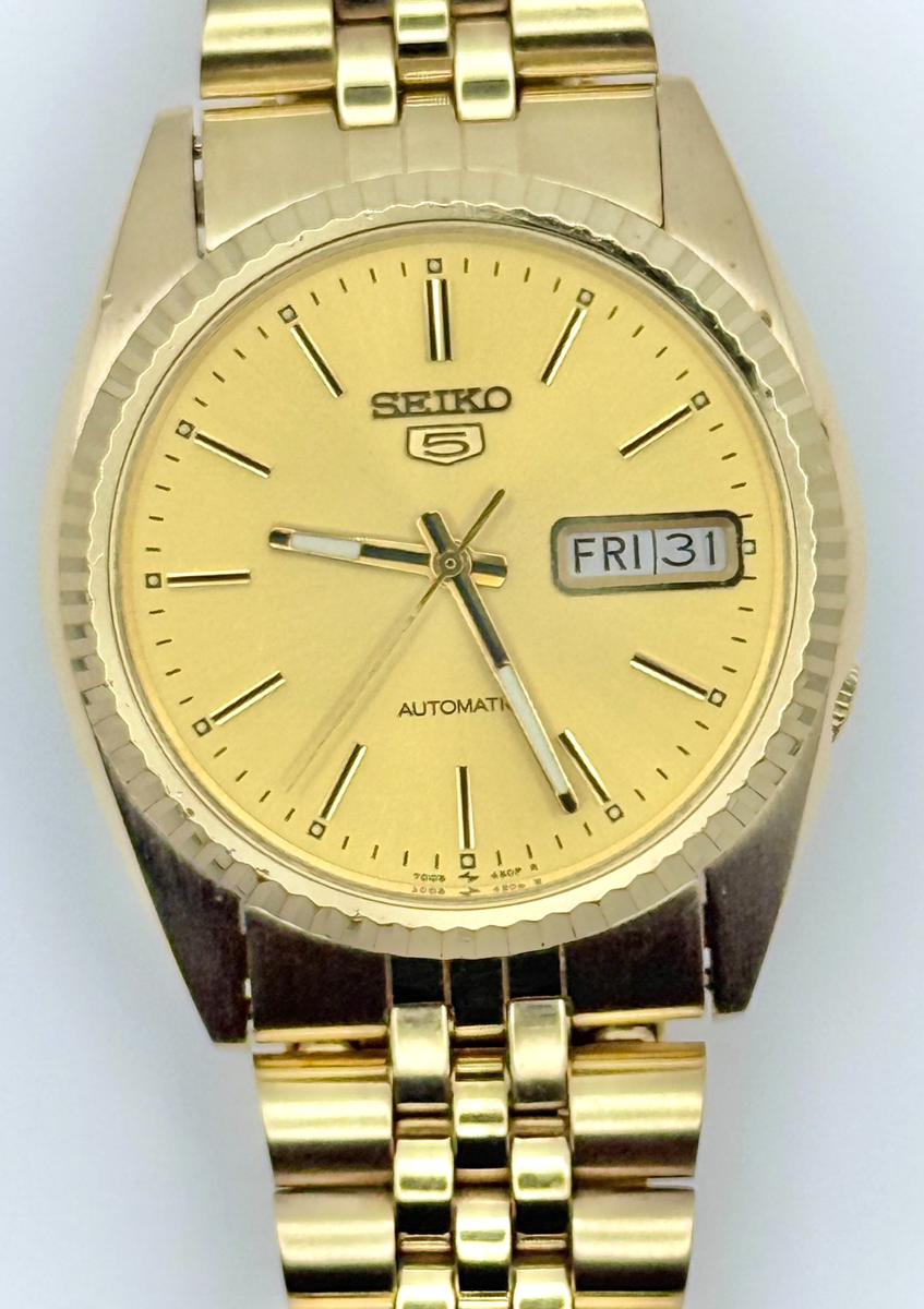 Rare Vintage Seiko 5 7009-3110 Gold Fluted Bezel Jubilee Bracelet