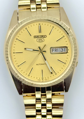 SEIKO 5 Automatic 7009-3110 ゴールド Rare Vintage Seiko 5 7009-3110 Gold Fluted Bezel Jubilee Bracelet