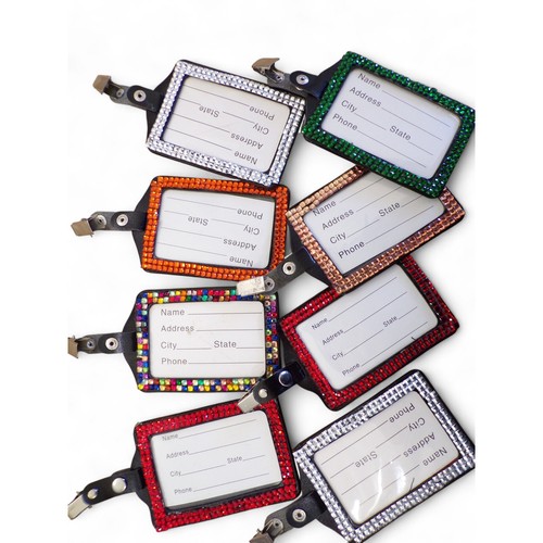Étiquettes à Bagages Strass Porte ID avec Clips Lot de 8 Couleurs Assorties - Photo 1/2
