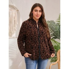 Vintage Y2K Susan Graver Brown Flocked Jacket Large Velvet Look Made Hong Kong