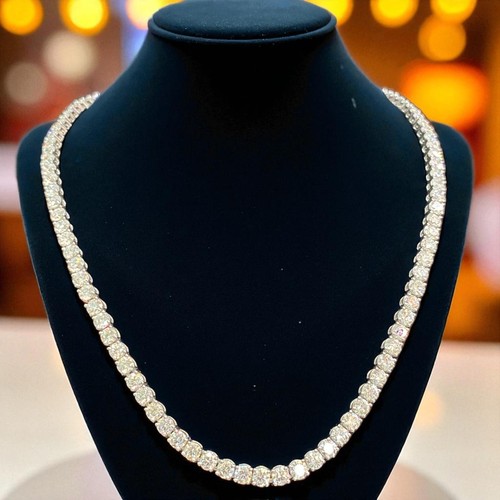 Elegant 25.75 Cts Round Brilliant Diamonds Unisex Tennis Necklace 14K White Gold - Picture 3 of 13