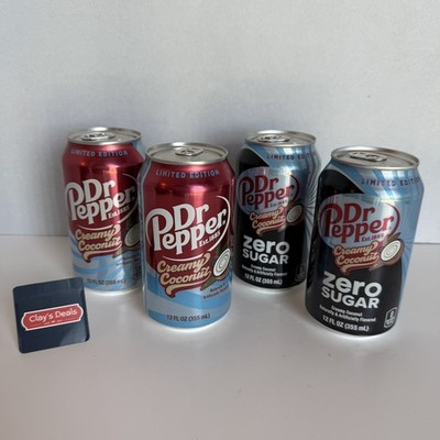 NEW Limited Edition Dr Pepper Creamy Coconut Regular & Zero Sugar 4 Single Cans 