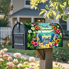 Hello Summer Beach Mailbox Cover - Fits Standard Size Mailbox - 18X21 Inch