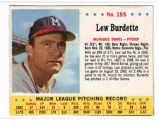 1963 Jell-O #155, Lew Burdette, Milwaukee Braves, READ