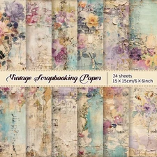 24Pcs 6×6 Scrapbook Paper Pad Purple Yellow Floral Pattern Vintage Decorative D