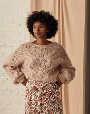 Louise Misha Divya Jumper L Mohair Alpaca Oversized Cable Knit Sweater Blush