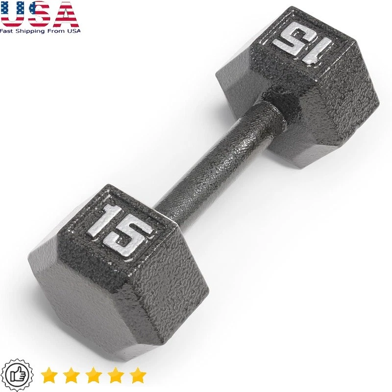 Hex Dumbbells Full Body Workout No Roll Heads Space Saving Storage Fitness 15lbs