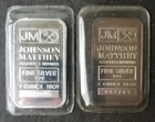 Two Johnson Matthey 1oz Silver Bars in Plastics