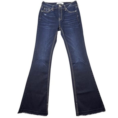 KanCan Dark Wash Flare Leg Distressed Denim Jeans Womens 7/27 KC7315D