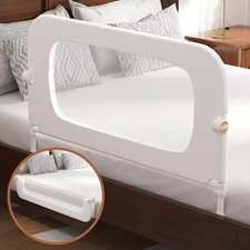 FigTime Bed Rail Guard for Toddlers Kids 32" White Foldable Flip Down Reinforced