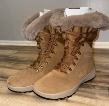 Columbia Suede Faux Fur Winter Snow Boots Tan Lace Up Waterproof Women’s Size 8