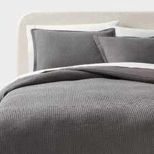 Twin/Twin Extra Long Washed Waffle Weave Duvet Cover and Sham Set Dark