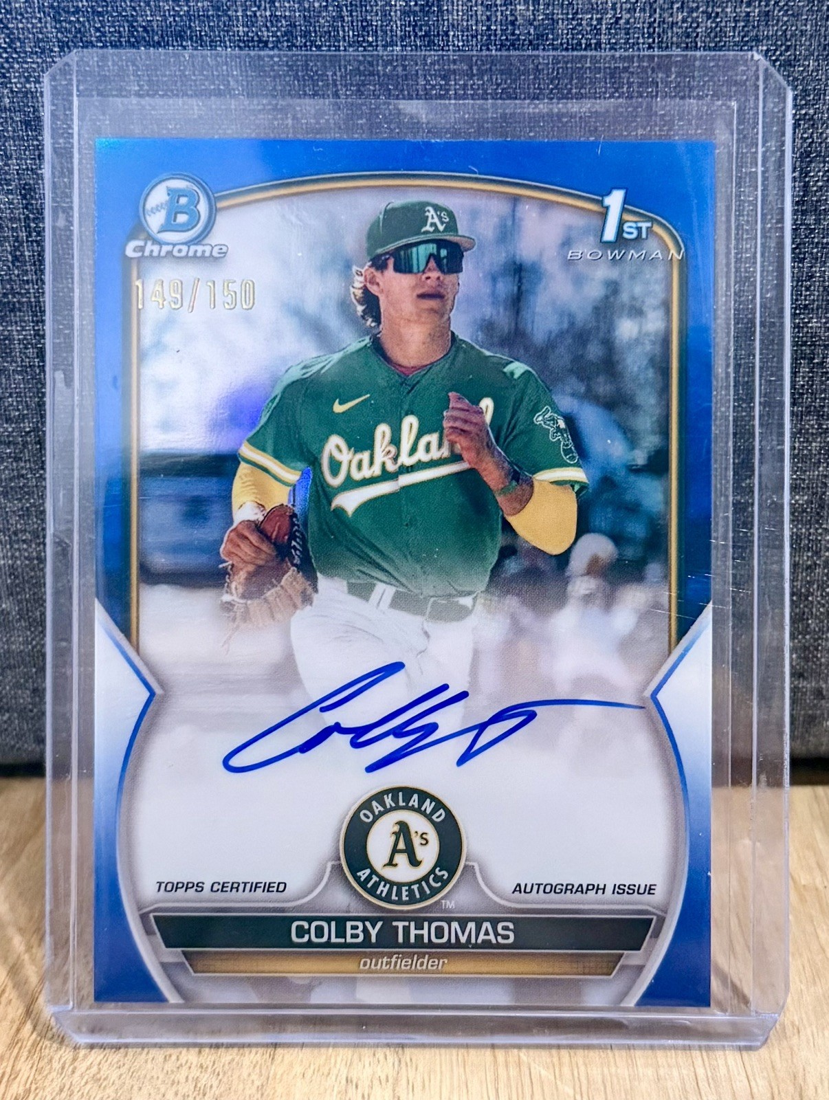 Colby Thomas 2023 Bowman 1st Chrome Blue Refractor /150 Auto Athletics CPA-CT