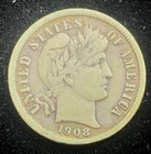 1908-S Barber 10C Dime 90% Silver - Very Good Details!!