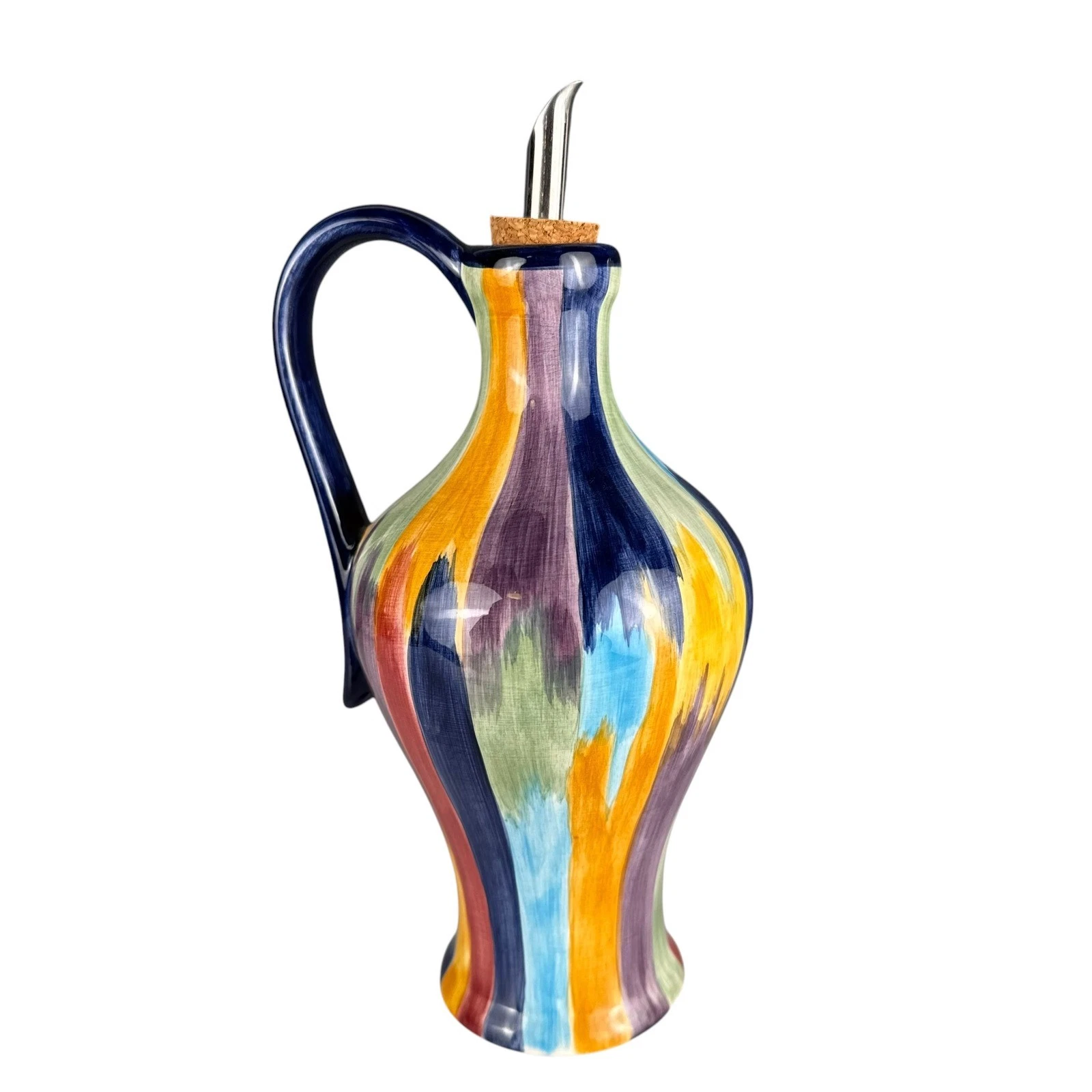 Tabletops Unlimited Madrid Hand Painted Ceramic Oil Cruet Multi Color 8.5" F72Q
