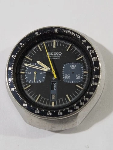 SEIKO 6138-0040 Automatic Chronograph Watch Vintage Mens BULLHEAD Black Dial