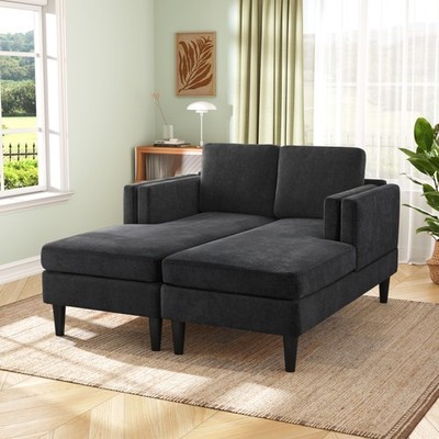 Modern Chaise Lounge Sofa Bed w/ Dual-Layer Armrests, Chenille, Sleek Black