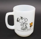 Vintage 1965 Fire King Peanuts Snoopy At Times Life Is Pure Joy Milk Glass Mug
