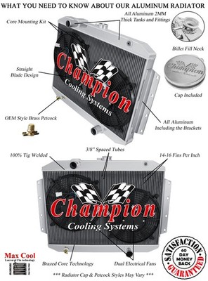 JR Champion 3 Row Radiator,2 13'' Fans for 1963 1964 International C1200 L6 Eng