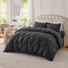 Super Soft Jersey Knit Duvet Cover Set - 100 Cotton, Queen, Charcoal Grey