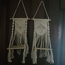 Hanging Wall Shelfs Macrame Cozy Home Decor Lot Of 2 Wood And Weaved Rope