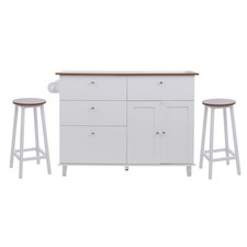 B-Ware K&uuml;cheninsel MCW-P62 mit 2 Sitzhockern, MDF 90x131x47cm, wei&szlig;, helles Holz