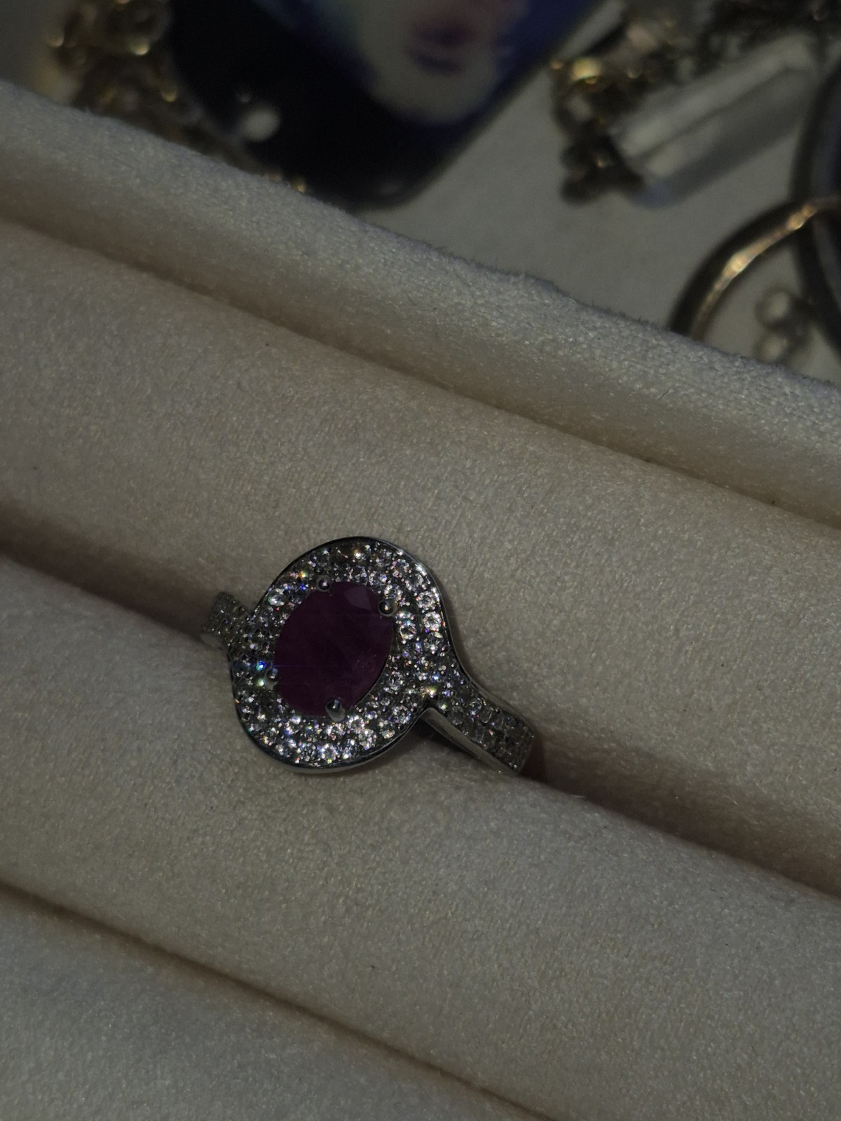 Genuine Ruby 925 Sterling Silver Ring With Glass … - image 2