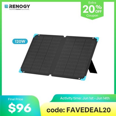Renogy 120W Waterproof Foldable Portable Solar Panel Power Backup for RV Camping