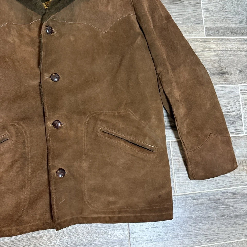 Abrigo Chaqueta Western Forrado 46 Retro Vintage Pioneer Wear Para Hombre Gamuza Cuero Foto 3 de 4
