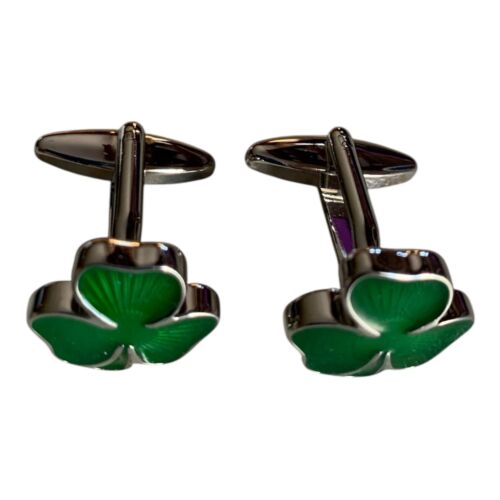 Mens Cufflinks 3 Leaf Irish Shamrock Green Enamel Metal Saint Patrick's Gift