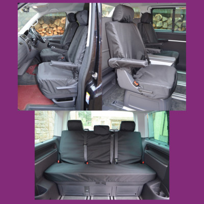 Volkswagen Caravelle 2015+ Tailored Waterproof Black Front and Rear Seat Covers