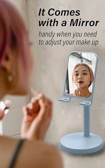 Soporte para teléfono y tableta con espejo - Soporte de escritorio ajustable para maquillaje y transmisión en vivo Foto 3 de 4