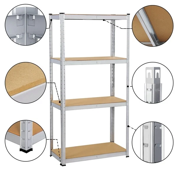 2 Scaffali a 4 Ripiani Metallo Zincato Scaffalatura Cucina Garage 80��40��160 cm - Immagine 3 di 4