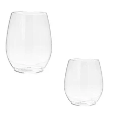 VeZee Stemless Clear Disposable Plastic Wine Goblet 12oz Cups Set For Parties