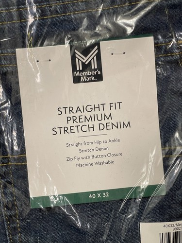 New Members Mark Jeans Mens 40x32 Blue Dark Wash Straight Fit Premium Stretch - Picture 2 of 5