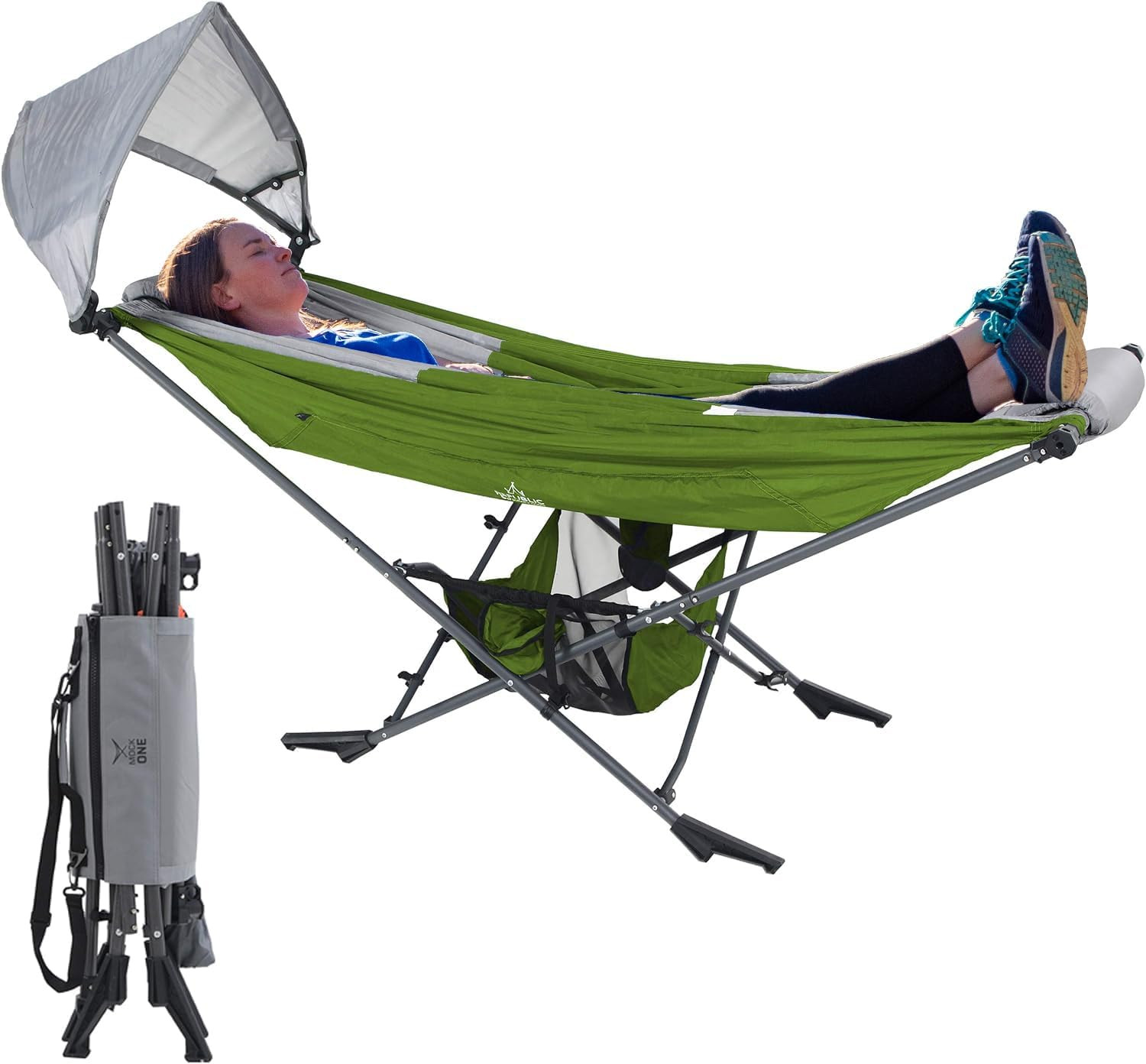 Compact Portable Hammock with Stand & Adjustable Canopy - Green