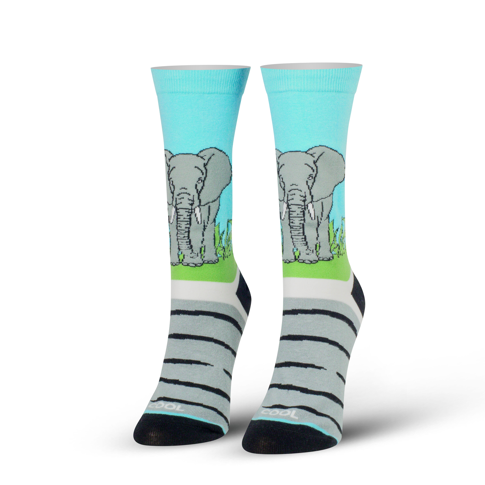 Cool Socks Novelty Crew Socks Women's Elephant Ivory, Graphic Print, Large