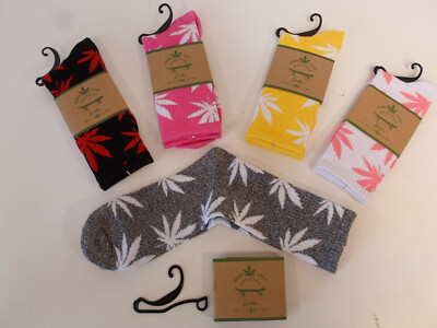 5 Pairs Lot Marijuana Weed Pot Leaf Thin Crew Skateboarding Socks H2