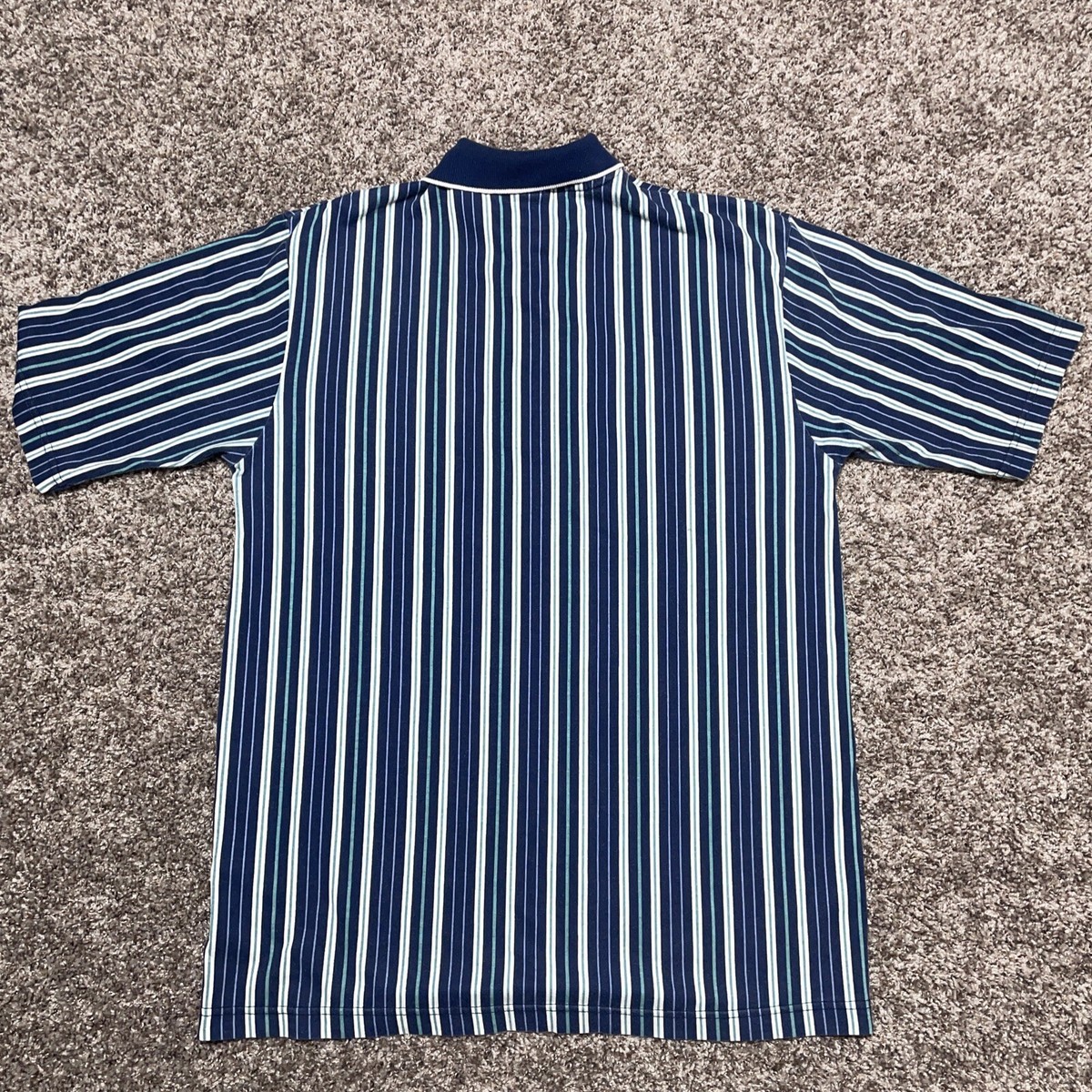 Vintage Puritan Polo Shirt Mens Medium Vertical Stripe Blue