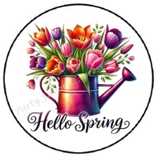 HELLO SPRING WATERING CAN ENVELOPE SEALS LABELS STICKERS PARTY FAVORS