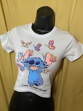 NEW juniors cropped top Disney Lilo n Stitch sz XS babydoll t butterflies 