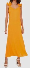 $69 Vince Camuto Women's Orange Deep V-Neck Ruffled Strap Maxi Dress Size XS