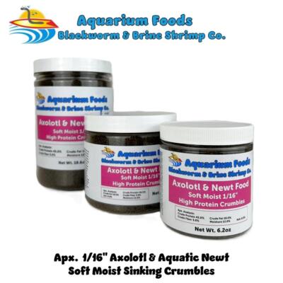 Axolotl 1/16'' Soft Moist Sinking Crumbles. Aquatic Newts, Shrimp, Tropicals. JAR
